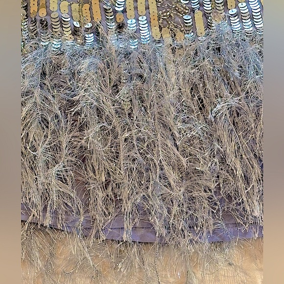 NWT ASOS Lavender, Silver Sequin Floral Midi w/ Faux Feather Hem Size 12 - Picture 9 of 16